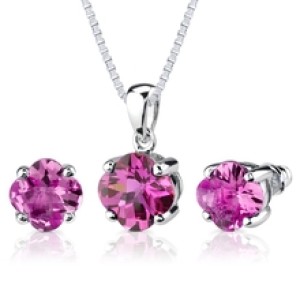  10.25 carat Checkerboard Lily Cut Pink Sapphire Pendant Earring Set in Sterling Silver  Regular Price $300.00